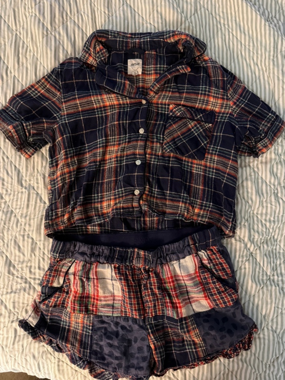 Aerie Plaid Two-Piece Lounge Set in Navy and Red